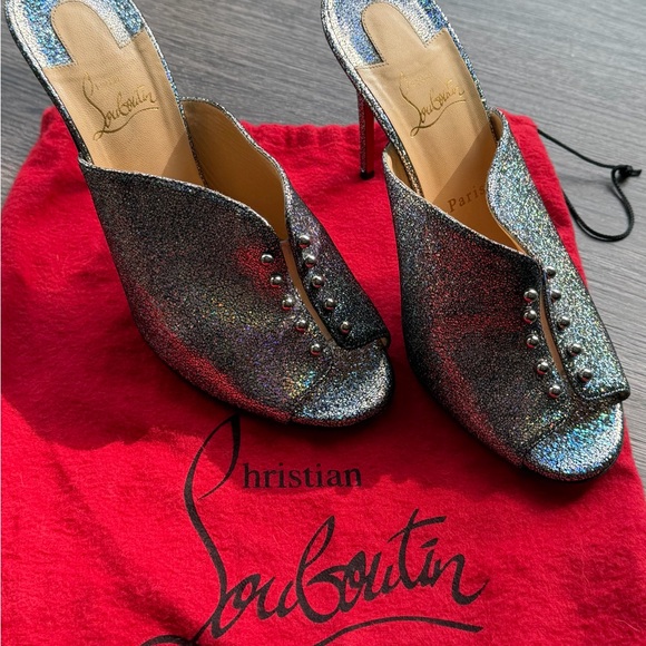 Christian Louboutin Silver Glitter Mules - Picture 5 of 11